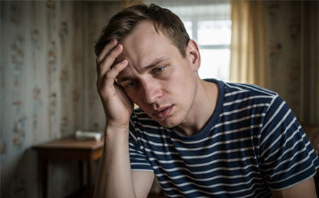 Мужчина держится рукой за лоб